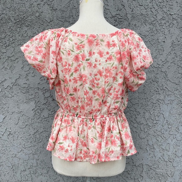 Puff Sleeve Crop Blouse Peplum Top Floral All in Favor Size Medium - Picture 4 of 9